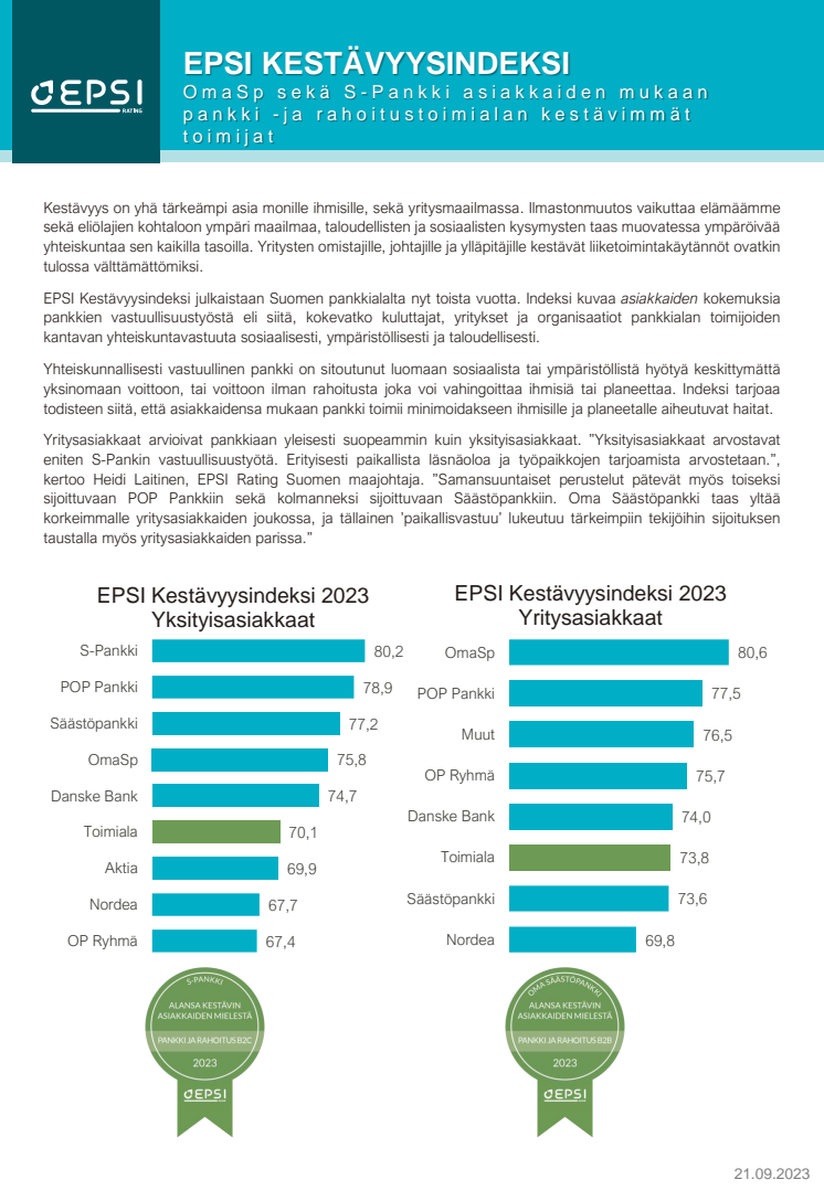 EPSI Kestävyysindeksi - Pankkiala 2023 tulostiivistelmä.pdf