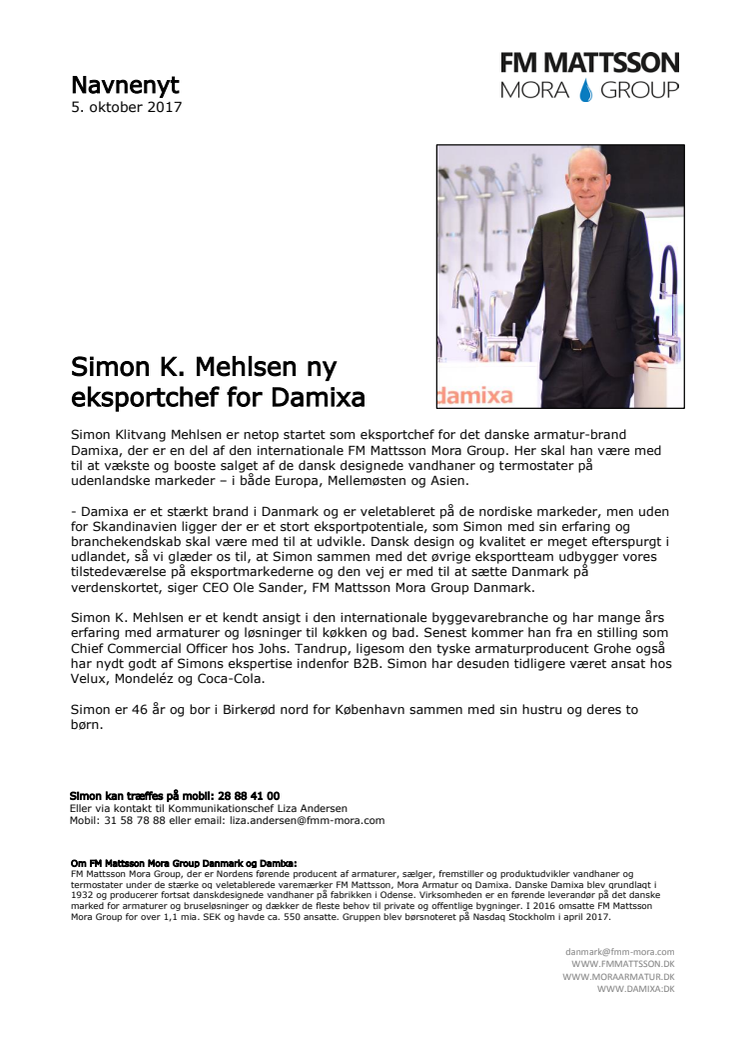 Simon K. Mehlsen ny eksportchef for Damixa