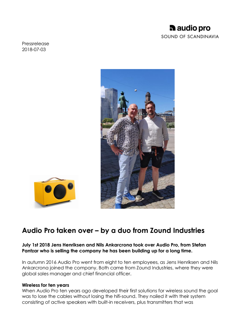 Audio Pro taken over – by a duo from Zound Industries