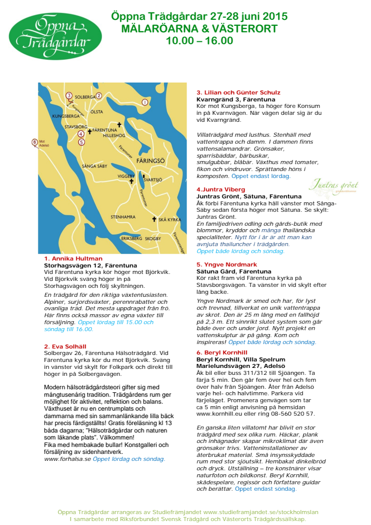 Öppna Trädgårdar på Mälaröarna och Västerort - här är kartan