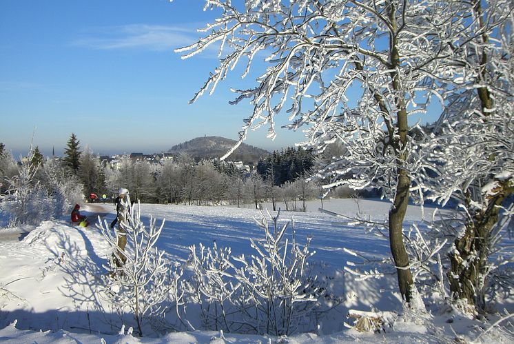 Blick auf die winterliche Sportstadt Altenberg 