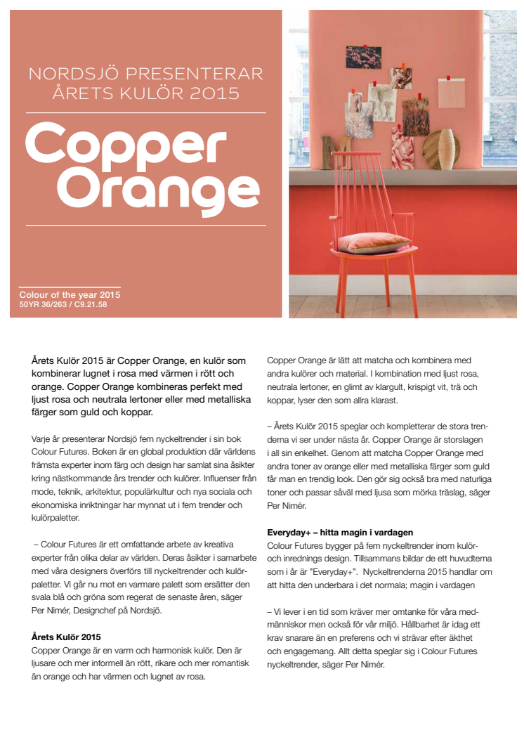Nordsjö presenterar Årets Kulör 2015 – Copper Orange