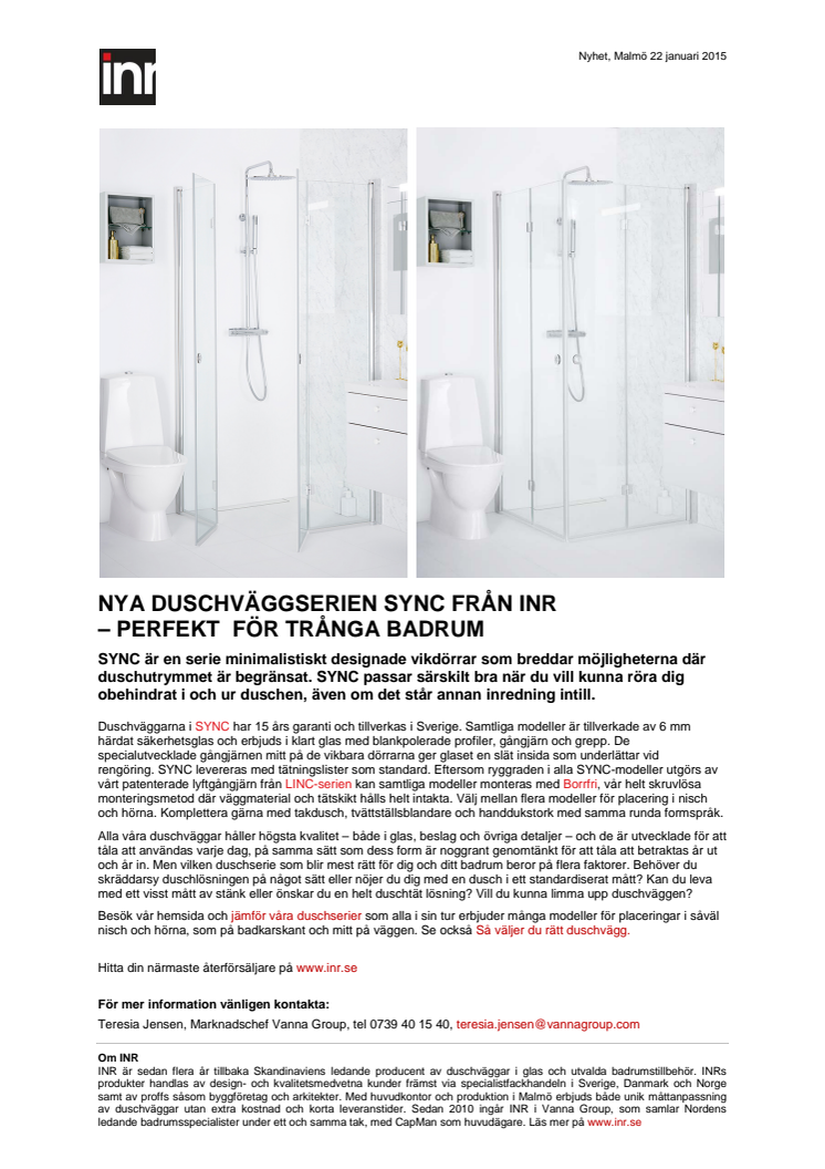 Nya duschväggserien SYNC från INR – perfekt för trånga badrum