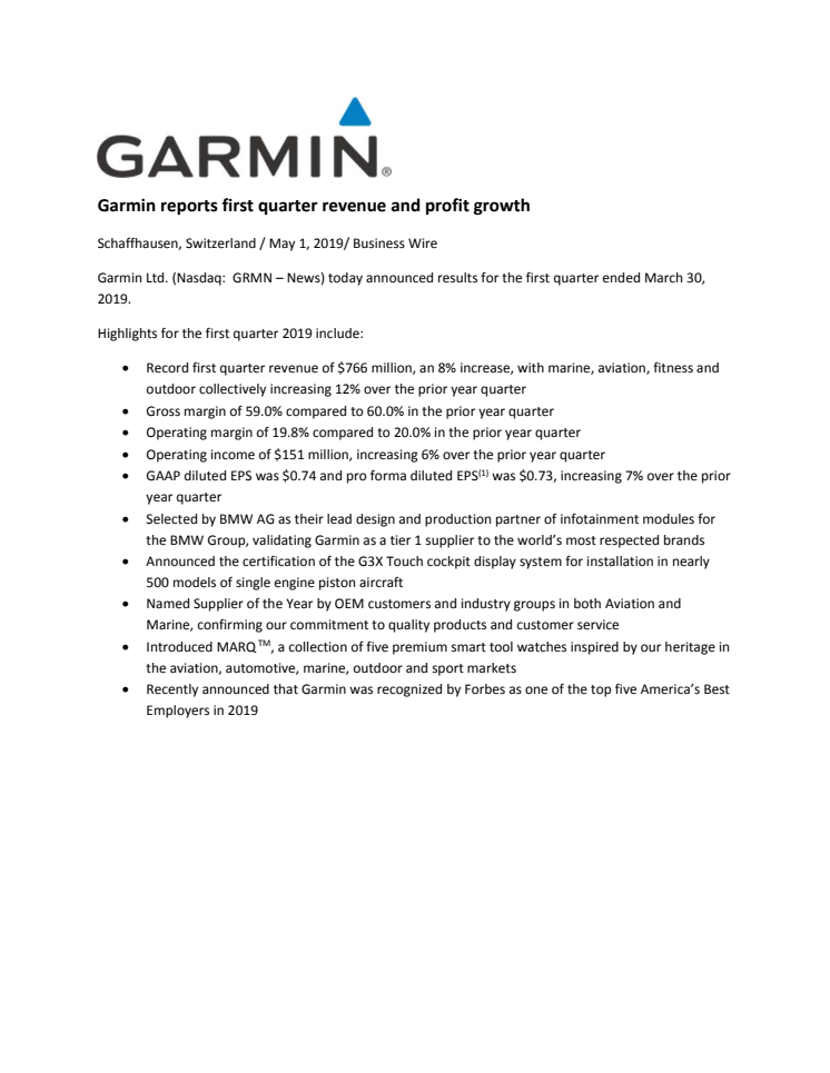 Garmin mit Gewinn- & Umsatzplus im ersten Quartal