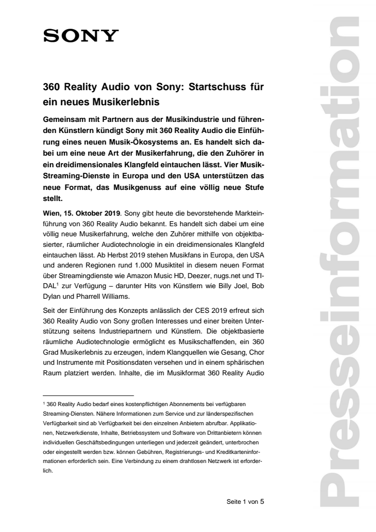 360 Reality Audio von Sony: Startschuss für ein neues Musikerlebnis