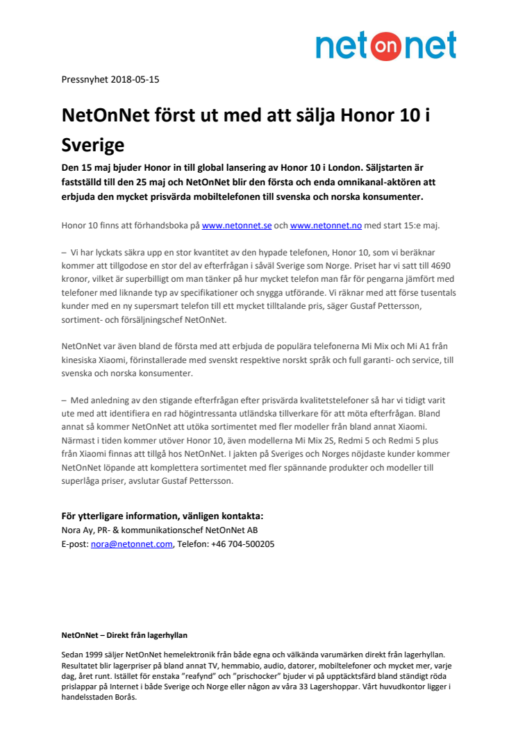 NetOnNet först ut med att sälja Honor 10 i Sverige 