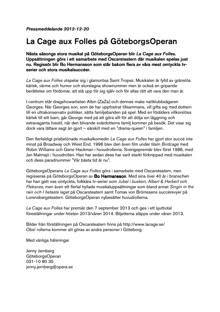 La Cage aux Folles på GöteborgsOperan 