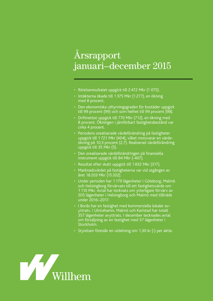 Willhems årsrapport januari-december 2015