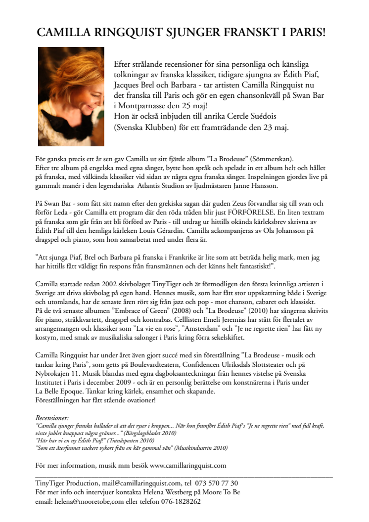 CAMILLA RINGQUIST SJUNGER FRANSKT I PARIS!