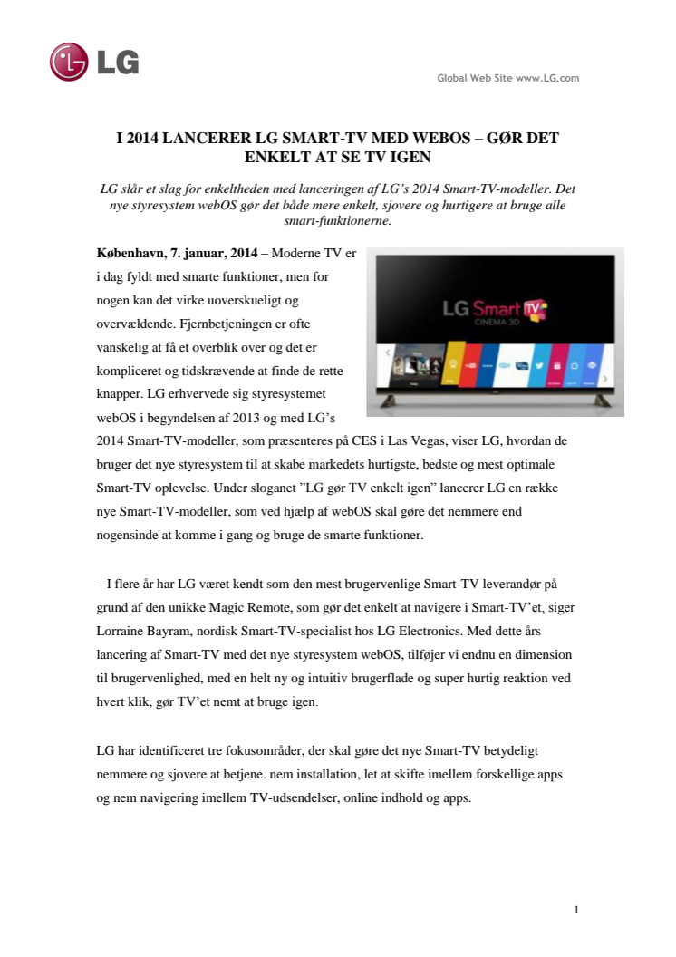 I 2014 LANCERER LG SMART-TV MED WEBOS – GØR DET ENKELT AT SE TV IGEN