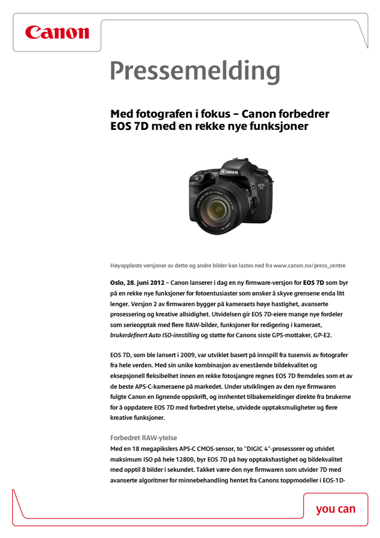 Med fotografen i fokus – Canon forbedrer EOS 7D med en rekke nye funksjoner