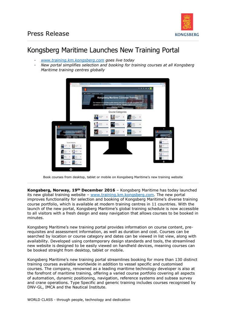 Kongsberg Maritime: Kongsberg Maritime Launches New Training Portal