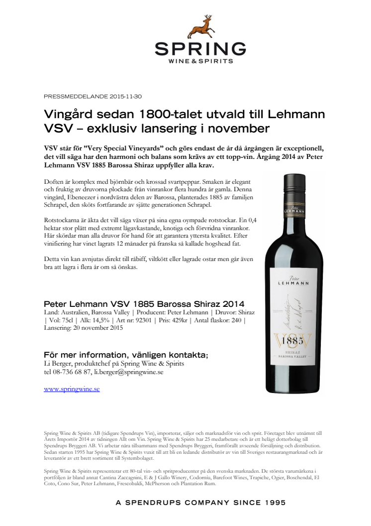 Vingård sedan 1800-talet utvald till Lehmann VSV – exklusiv lansering i november