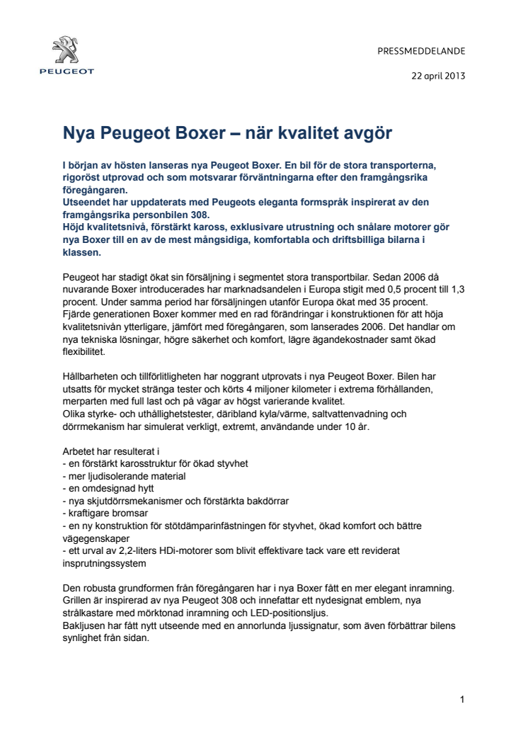 Nya Peugeot Boxer – när kvalitet avgör