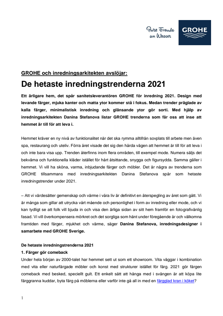 GROHE Hetaste inredningstrenderna 2021