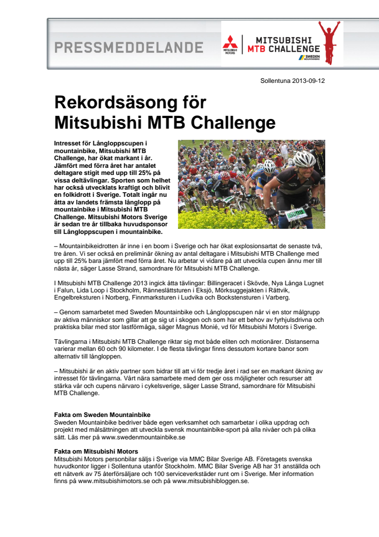 Rekordsäsong för Mitsubishi MTB Challenge