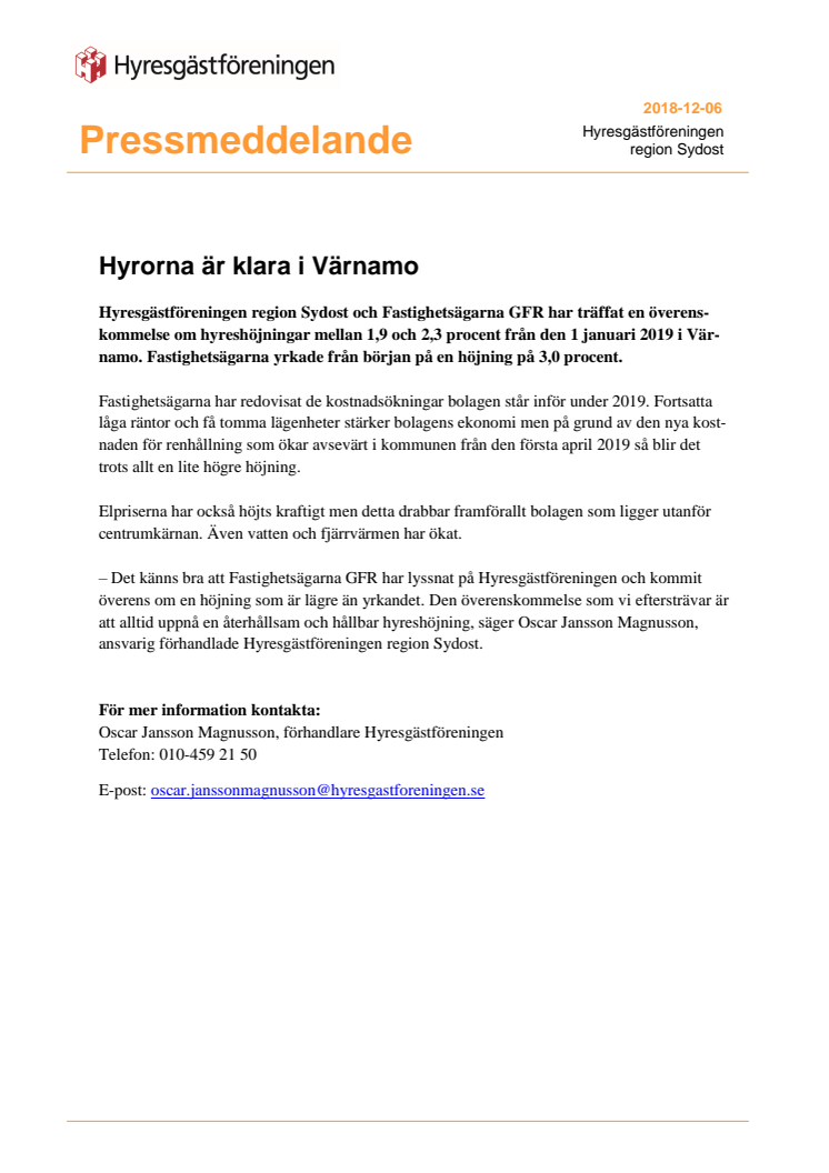 Hyrorna är klara i Värnamo