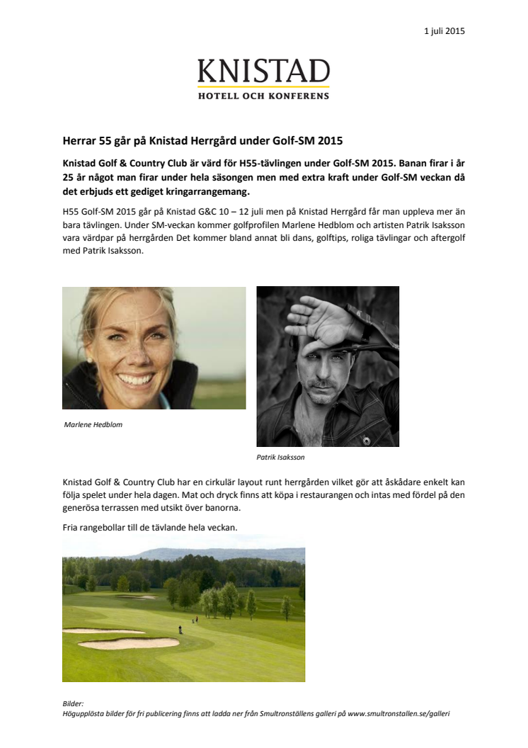 Herrar 55 går på Knistad Herrgård under Golf-SM 2015