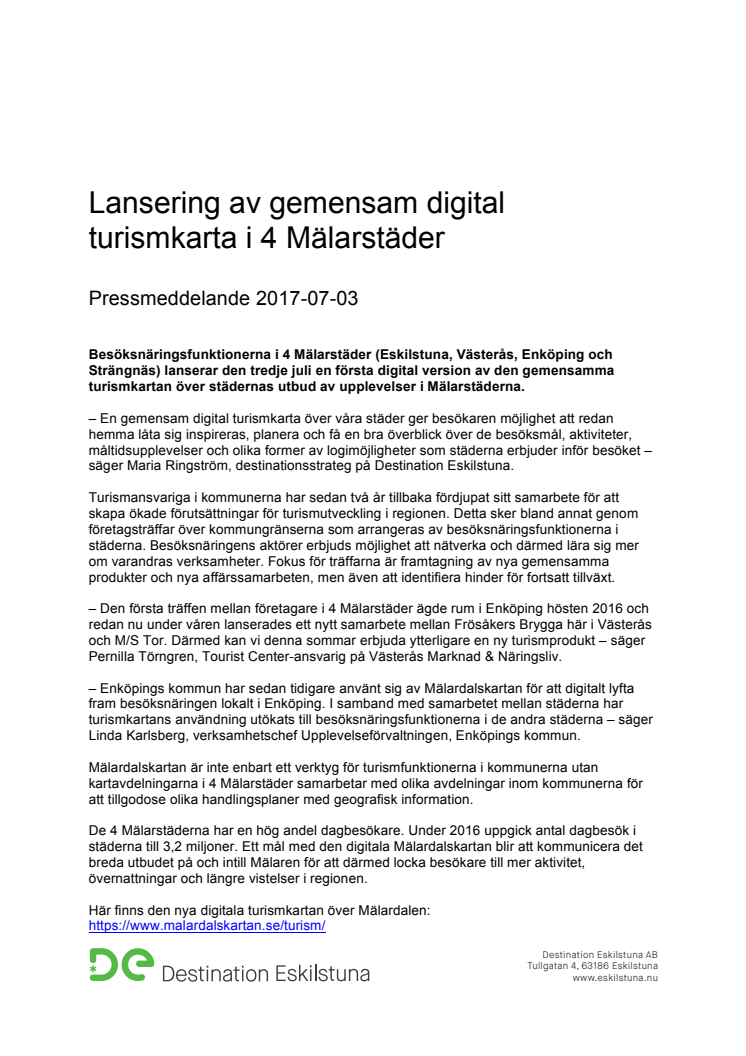 ​Lansering av gemensam digital turismkarta i 4 Mälarstäder