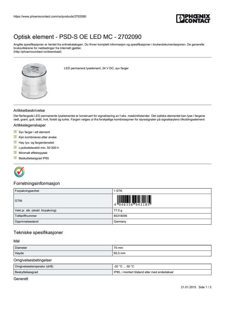 PSD-S OE LED MC  artikkelbeskrivelse