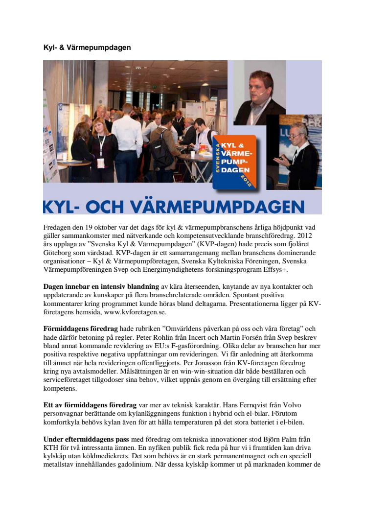 Kyl & Värmepumpdagen 2012