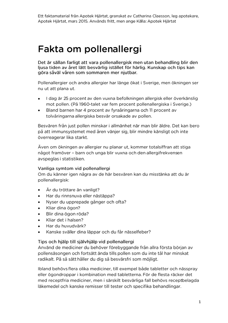 Fakta om pollenallergi