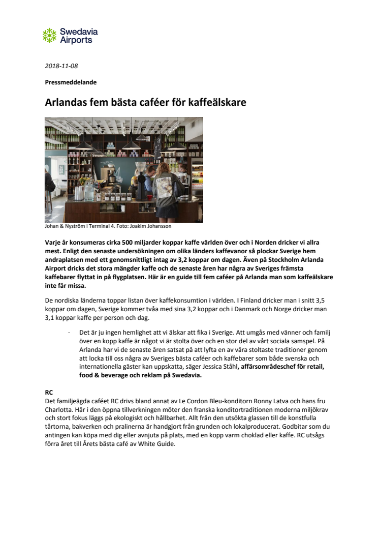 Arlandas fem bästa caféer för kaffeälskare