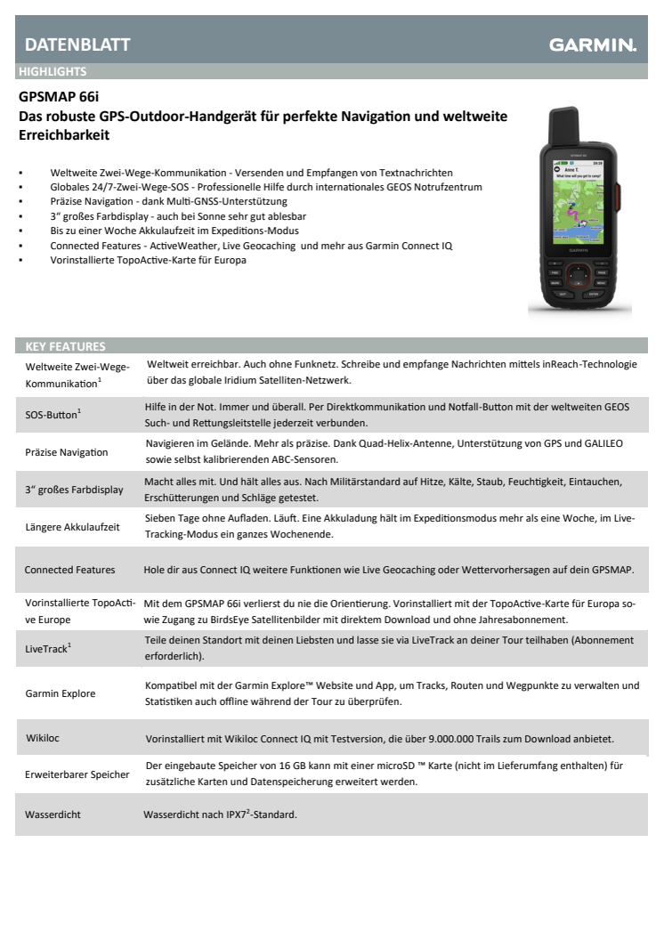 Datenblatt Garmin  GPSMAP 66i