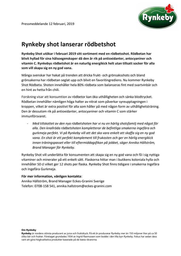 Rynkeby shot lanserar rödbetshot 