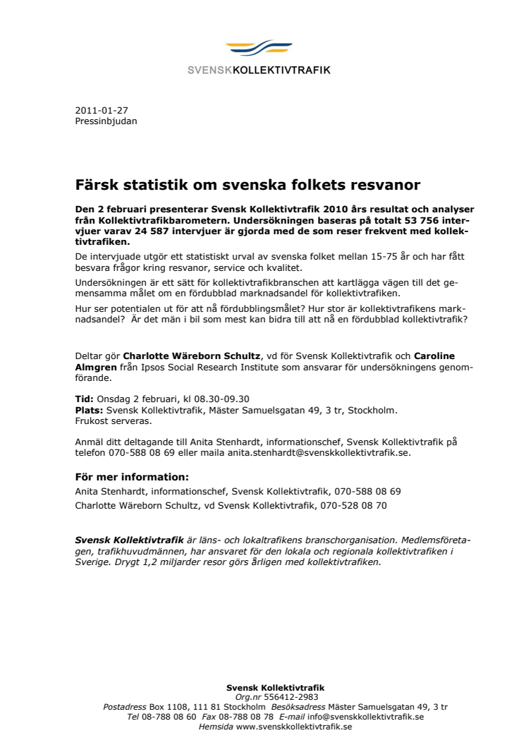 Påminnelse: Pressinbjudan - Färsk statistik om svenska folkets resvanor