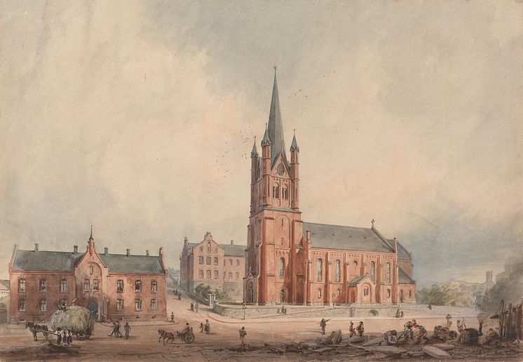 Bygninger på Grønland, 1864, akvarell, Wilhelm von Hanno