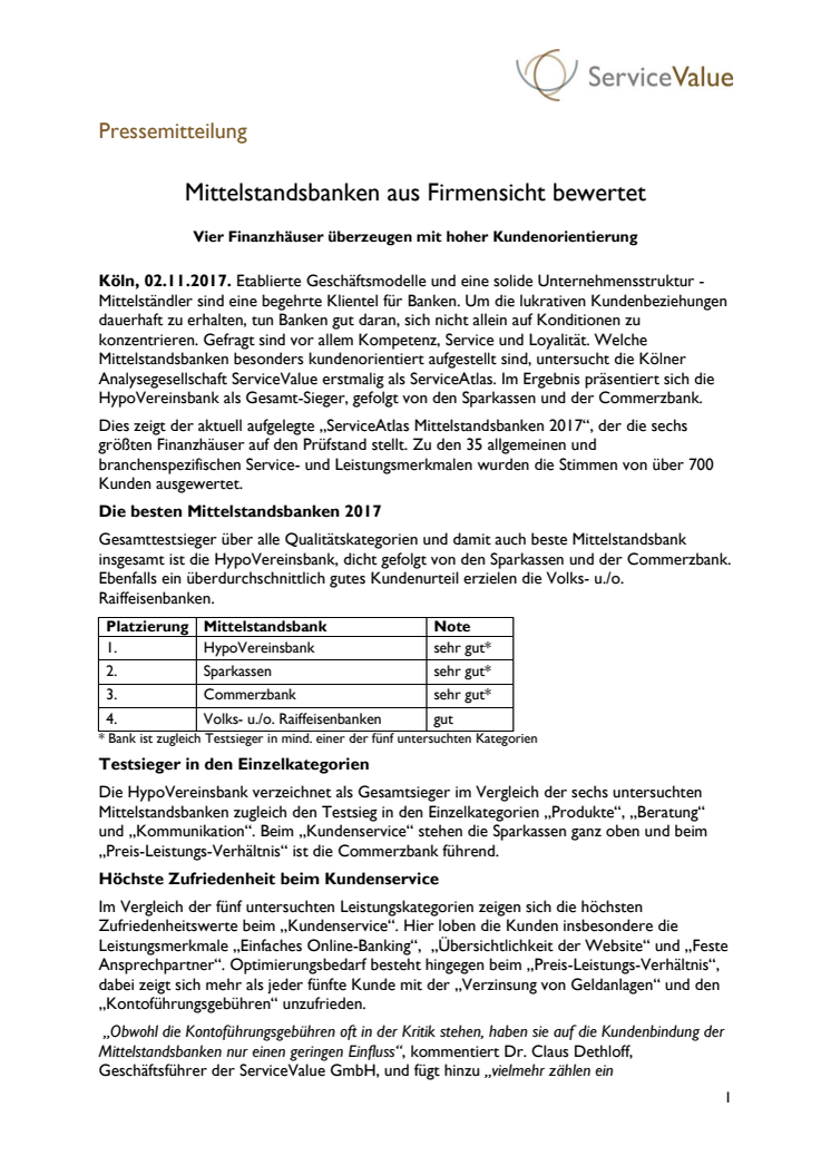 Mittelstandsbanken aus Firmensicht bewertet