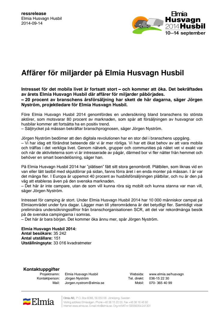 Affärer för miljarder på Elmia Husvagn Husbil