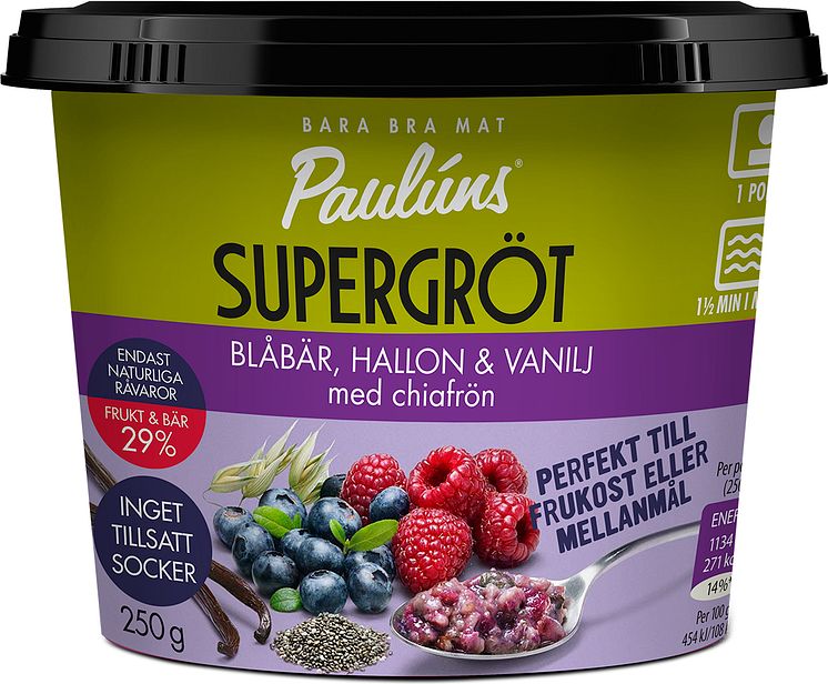 Paulúns Supergröt (kyld) - Blåbär, Hallon & Vanilj