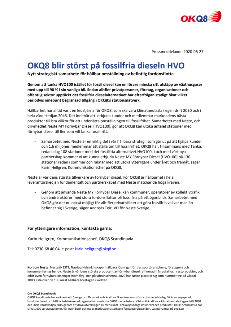 OKQ8 blir störst på fossilfria dieseln HVO
