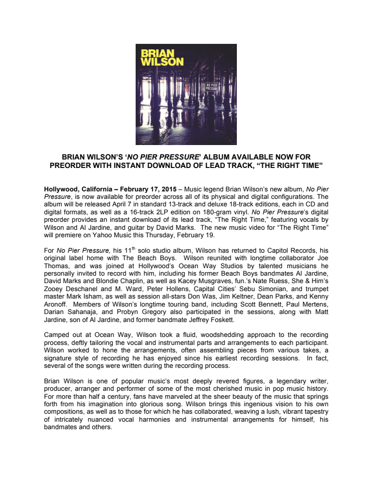 Nytt album fra The Beach Boys' Brian Wilson