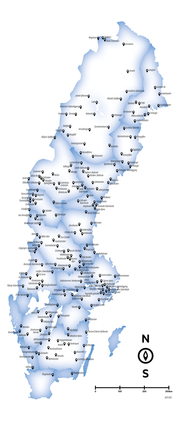 SLAO:s medlemskarta - skidanläggningar i Sverige