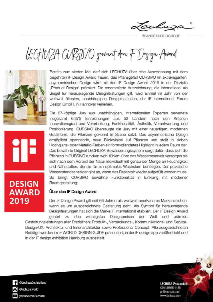 LECHUZA CURSIVO gewinnt den iF Design Award