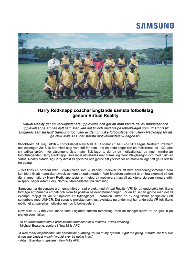 Harry Redknapp coachar Englands sämsta fotbollslag genom Virtual Reality