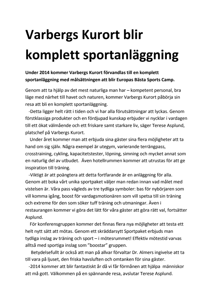 Varbergs Kurort blir komplett sportanläggning