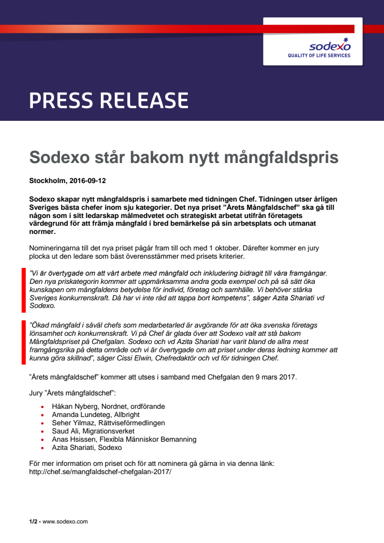 Sodexo står bakom nytt mångfaldspris 