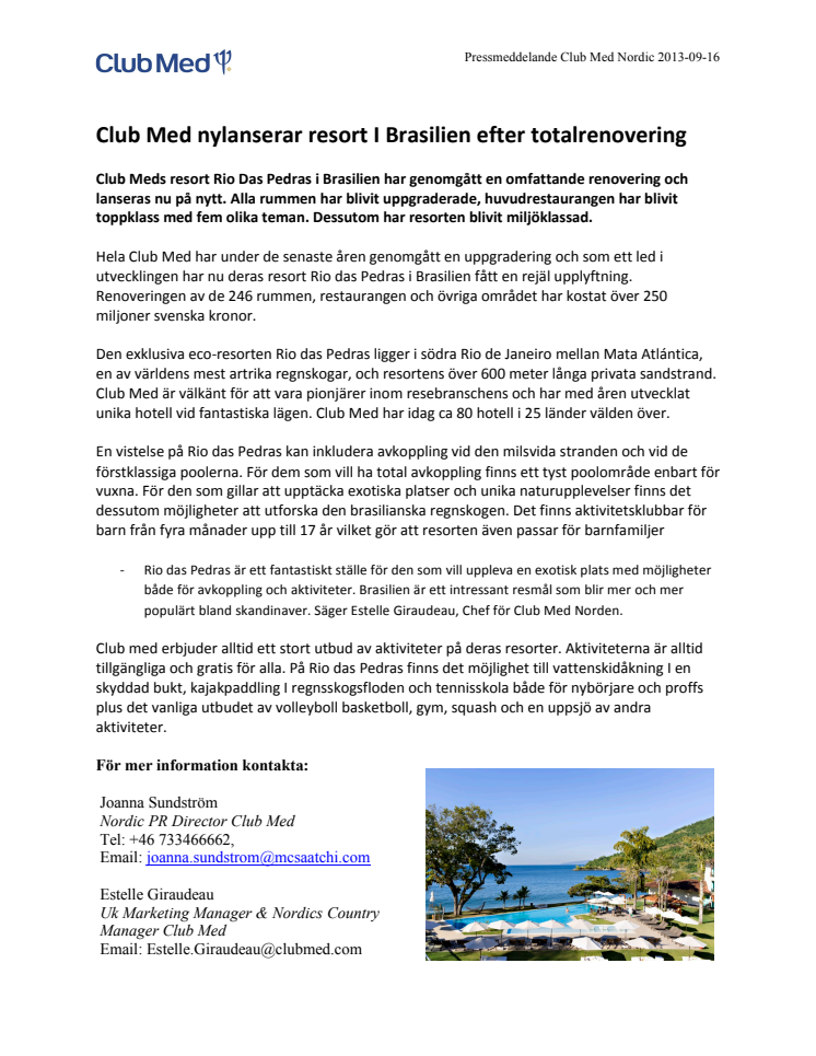 Club Med nylanserar resort I Brasilien efter totalrenovering