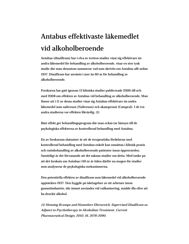 Faktablad - Antabus sammanfattning översiktsartikel