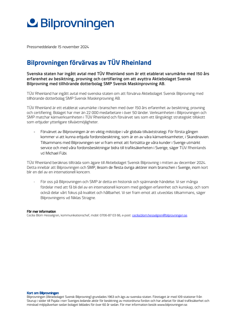 Pressinfo_Bilprovningen förvärvas av TÜV Rheinland.pdf