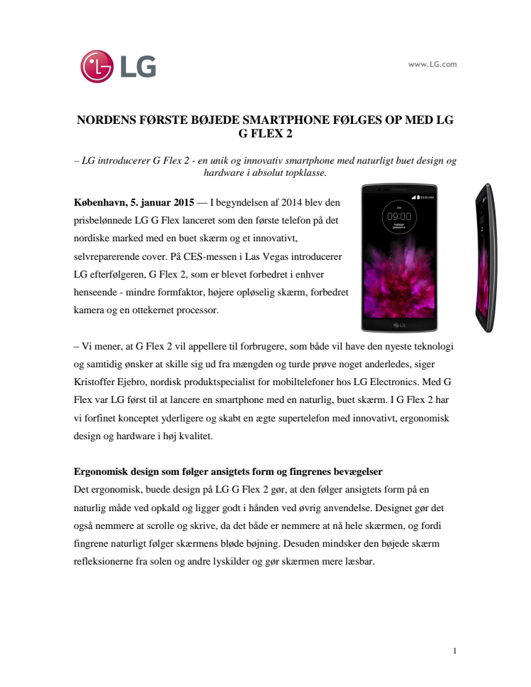 NORDENS FØRSTE BØJEDE SMARTPHONE FØLGES OP MED LG G FLEX 2