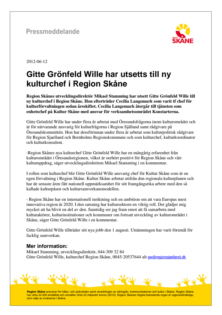 Gitte Grönfeld Wille har utsetts till ny kulturchef i Region Skåne