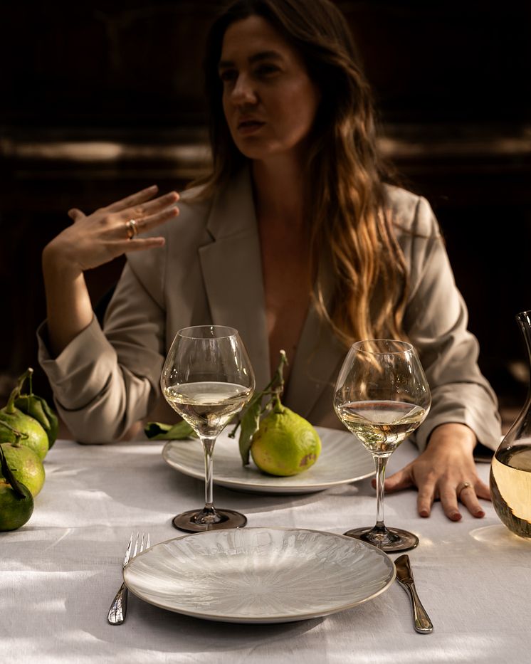 Fyrklövern Terra Fiore borddekking, Drop vinglass