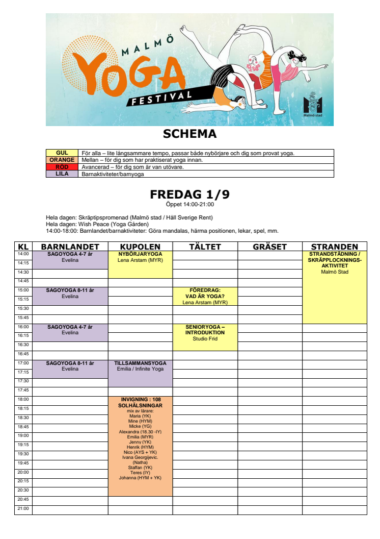 Malmö Yogafestival program och beskrivning