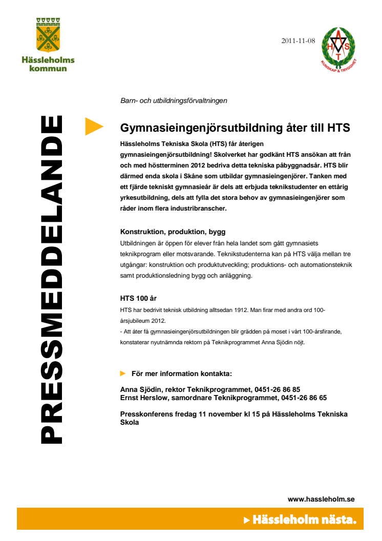 Gymnasieingenjörsutbildning åter till HTS