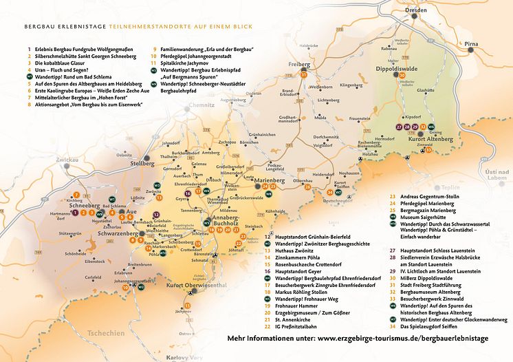 Übersichtskarte Teilnehmerstandorte Bergbau Erlebnistage 2019 